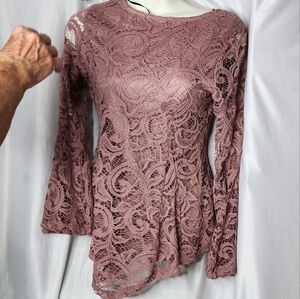 Women's Brown Lace Long Sleeve Blouse Size is S Scobe